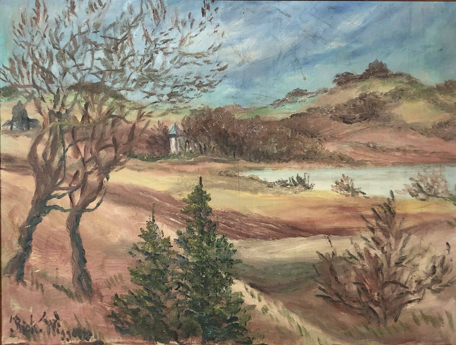 Original Danish 1950s Oil Painting By Richard Wiggers With Motive Of A Beautiful Landscape photo furniture