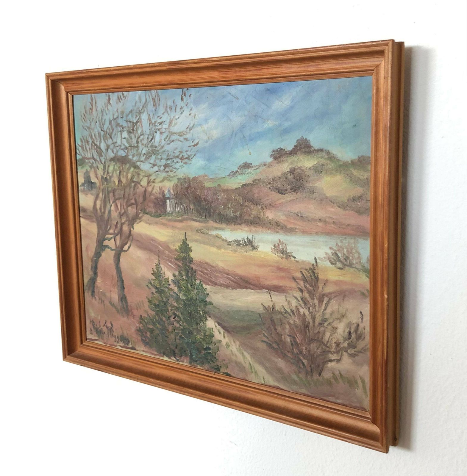 Original Danish 1950s Oil Painting By Richard Wiggers With Motive Of A Beautiful Landscape photo Art