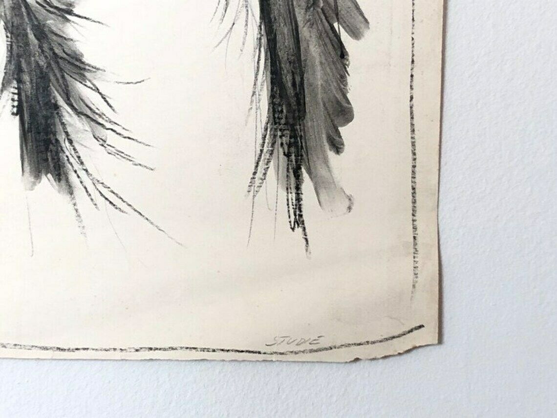 Original Danish John Hansen Vintage Drawing With Charcoal And Ink From 1986 With Abstract Figurative Torso Motive photo buy
