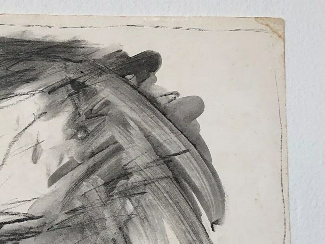 Danish Original John Hansen Vintage Drawing With Charcoal And Ink From 1986 With Abstract Figurative Torso Motive photo vinterior