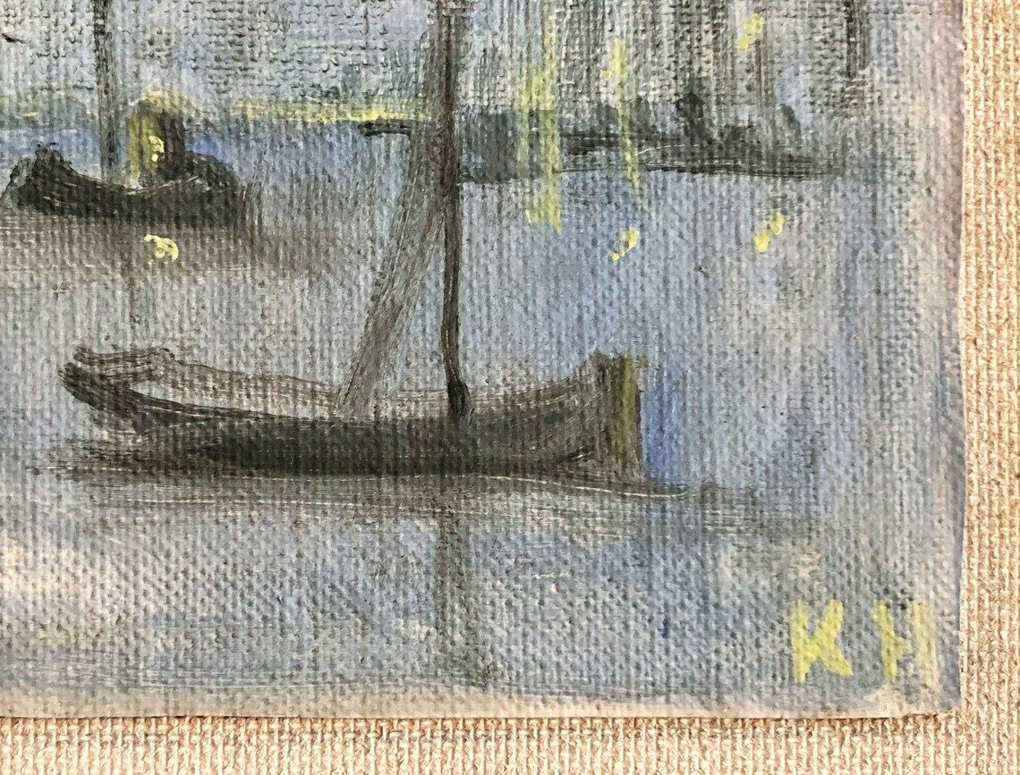 Vintage Oil Painting From Denmark Signed Kh With Motive Of Sailboats At Sea In A Beautiful Moonlight Setting photo vinterior