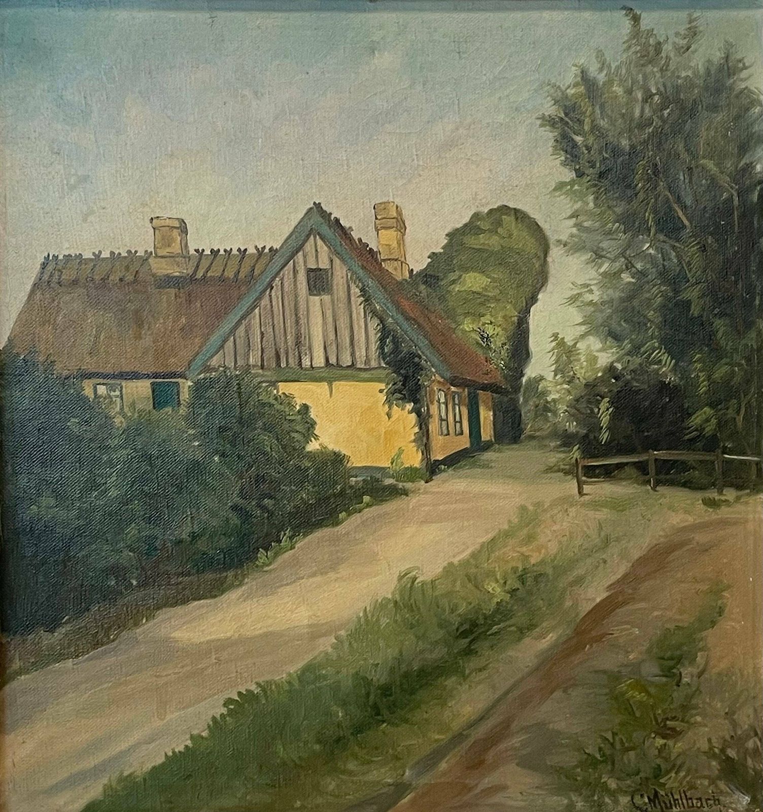 Danish Original Oil On Canvas Painting From The 1930s With Motive Of Countryside House By Artist Kai Drews (1884 1964) photo furniture