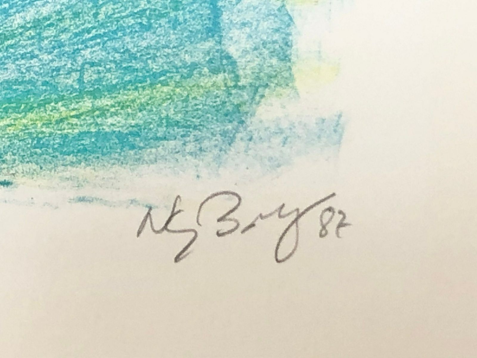Original Danish Abstract Print From 1987 By Peter Nyborg (B.1937) In Strong Blue, Red And Green Colours photo 159.0