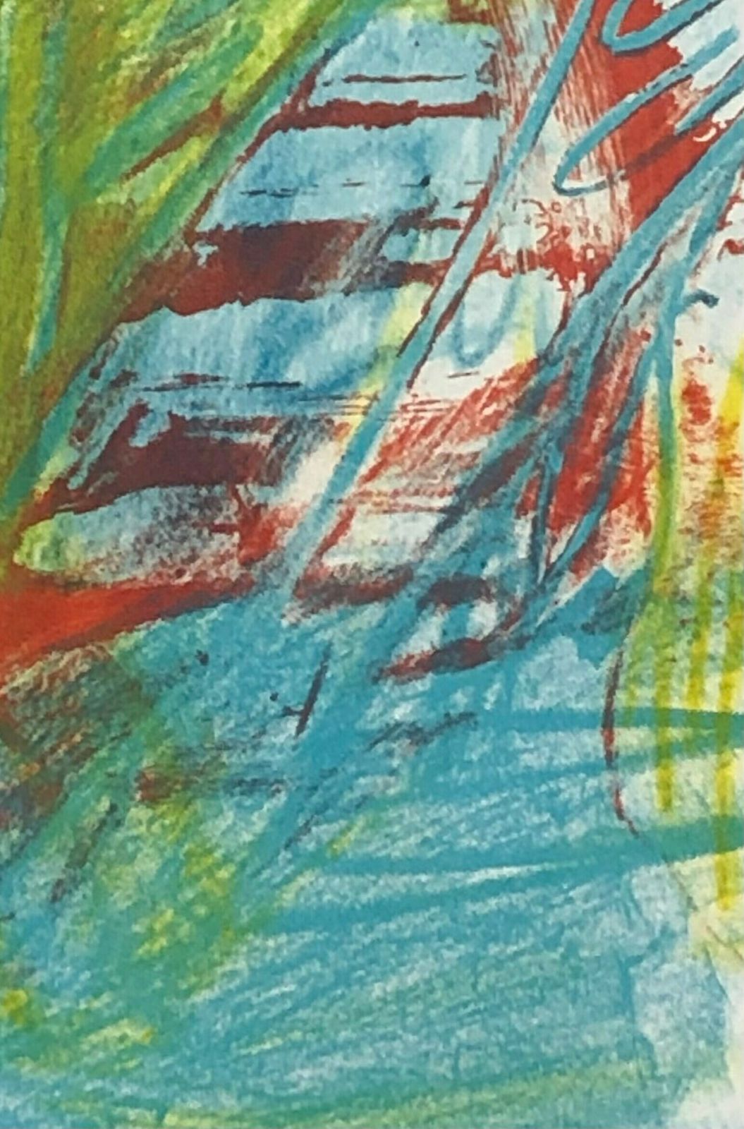 Original Danish Abstract Print From 1987 By Peter Nyborg (B.1937) In Strong Blue, Red And Green Colours photo buy