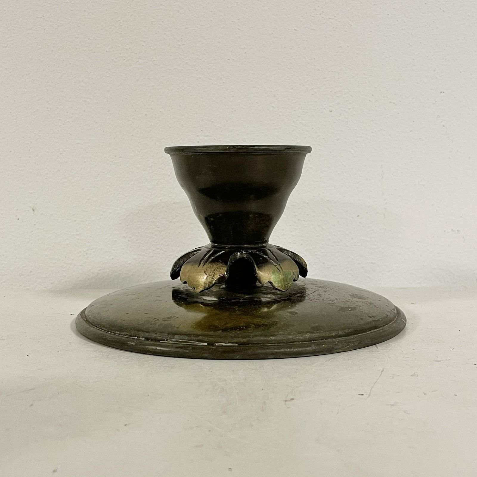 Elegant Art Deco Early 20th Century Bronze Candlestick With Detailed Base And Great Patination