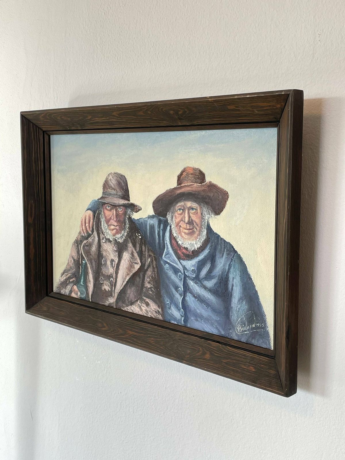 Original Danish Vintage Painting From 1976 By Villy Nielsen With Motive Of Two Fishermen   Copy Of Michael Ancher Lithograph photo Art