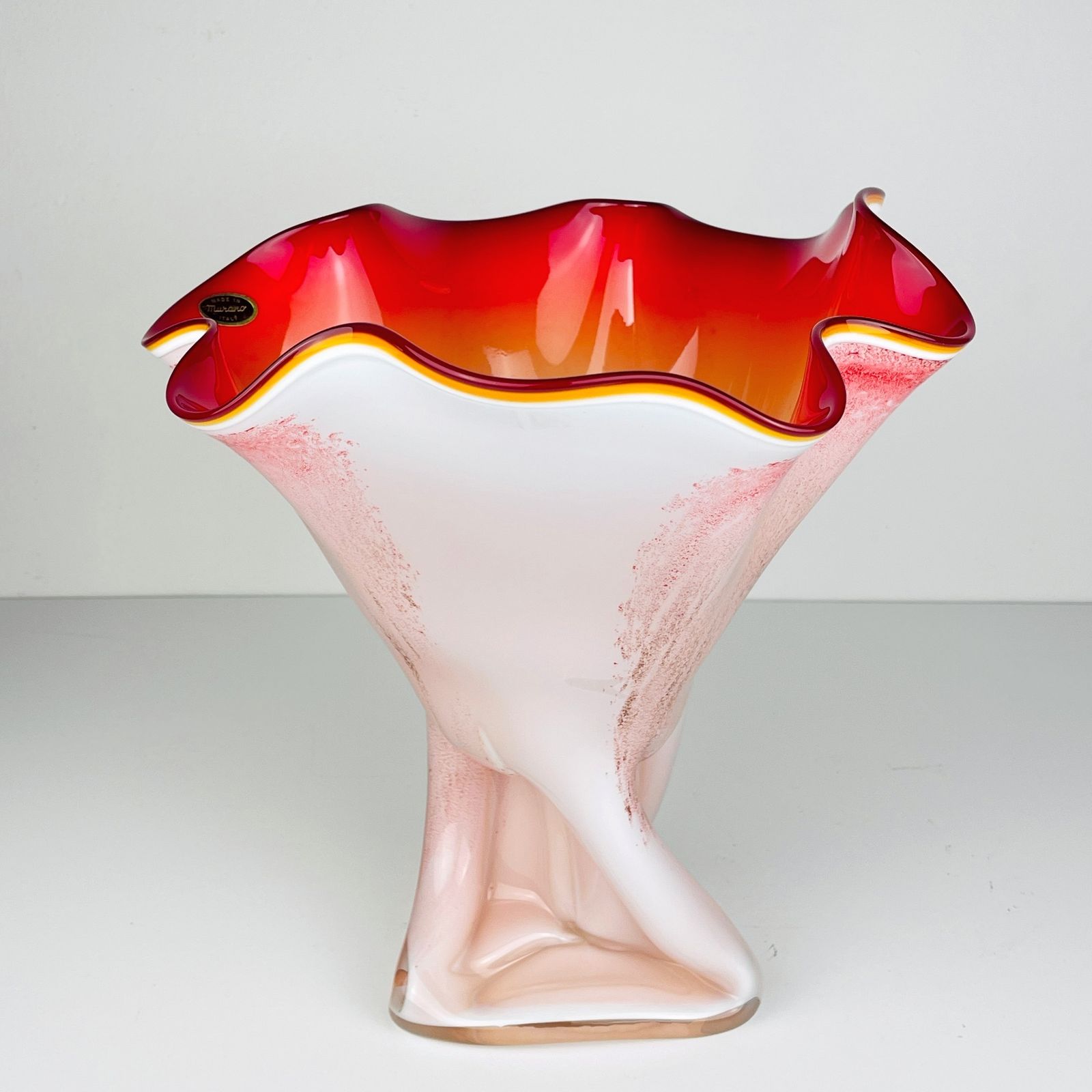 Home Decor Vintage Murano Vase Red And White Italy 1970s photo
