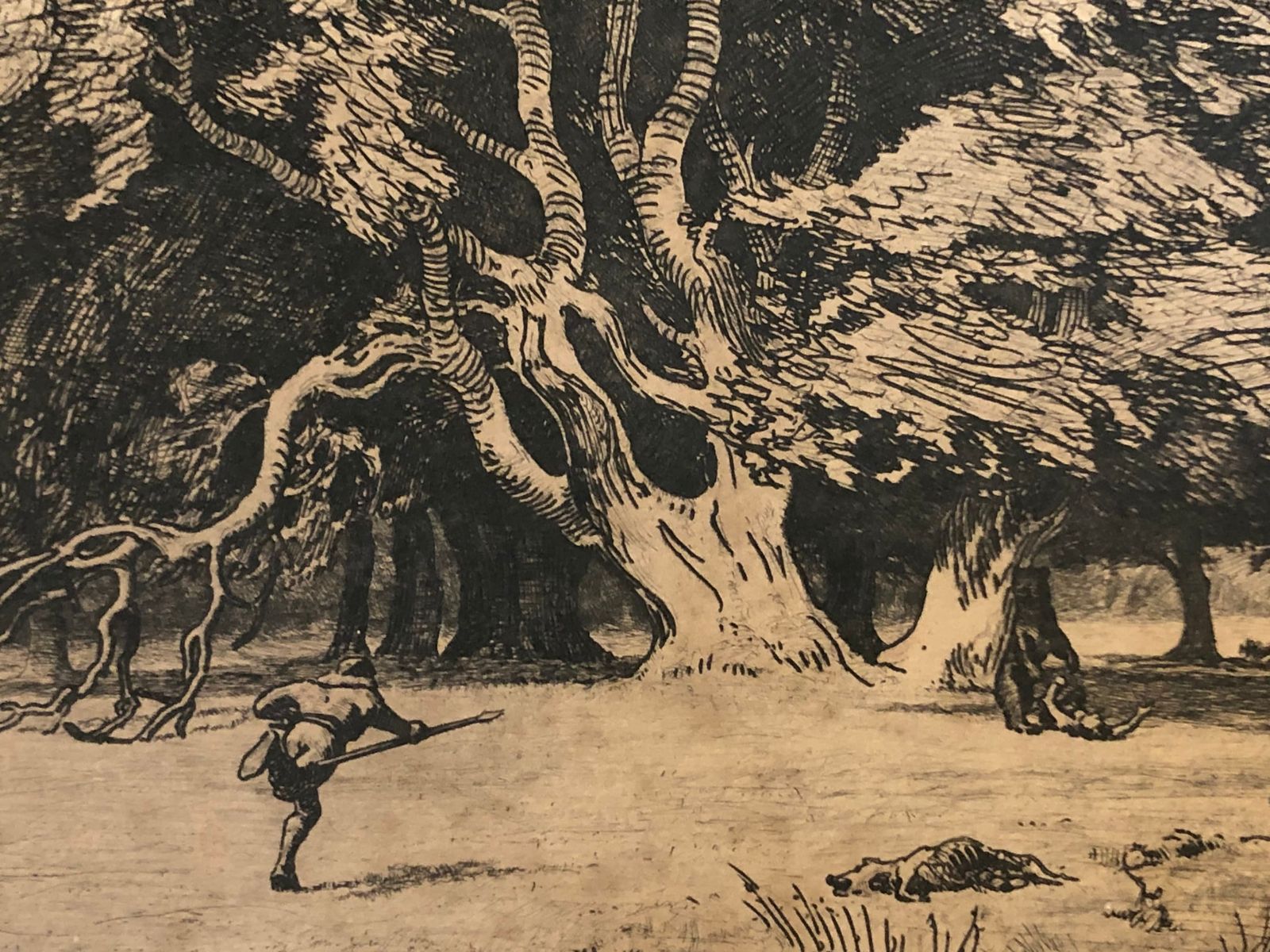 Antique Danish Etching From 1899 By Niels Skovgaard With Forest Motive From The Saga Of “Dalby Bjørn” photo for sale