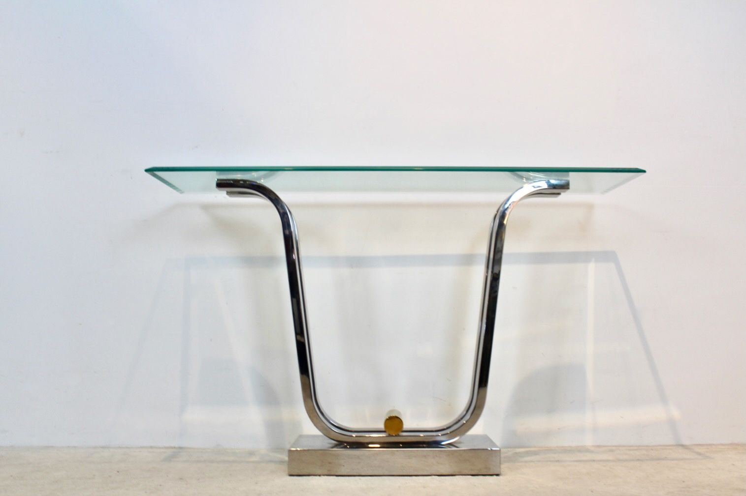 Minimalist Curvaceous Stainless Steel, Brass And Glass Console Table photo buy