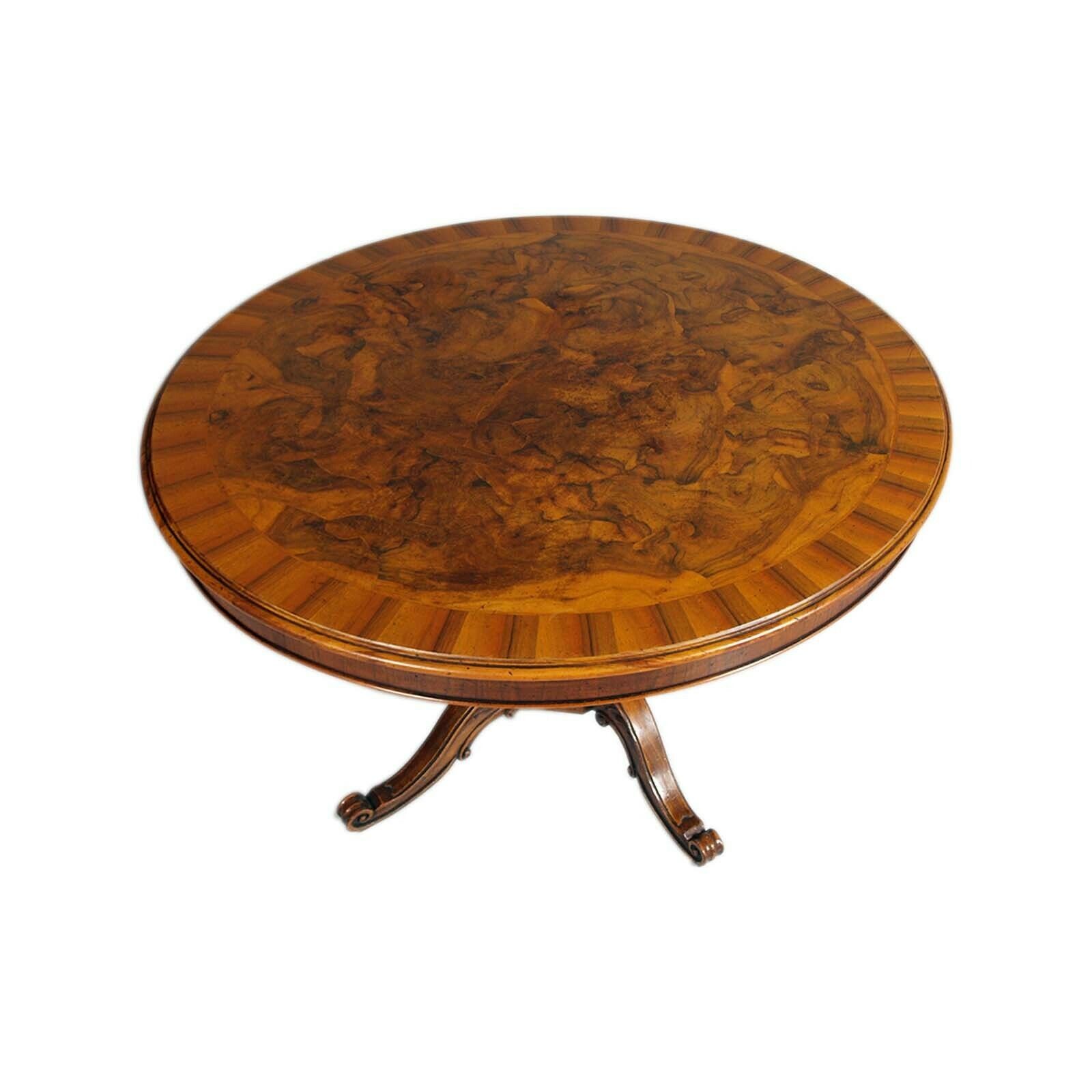 Round Baroque Table Mid 1900s Top In Ferrarese Walnut Root And Central Inlay