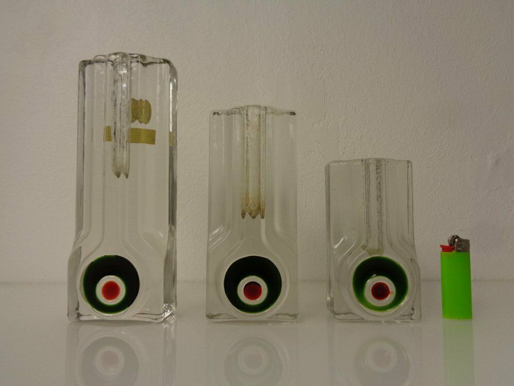 Pop Art Glass Vases By H. Düsterhaus For Walther, Germany, 1960s, Set Of 3 photo vintage