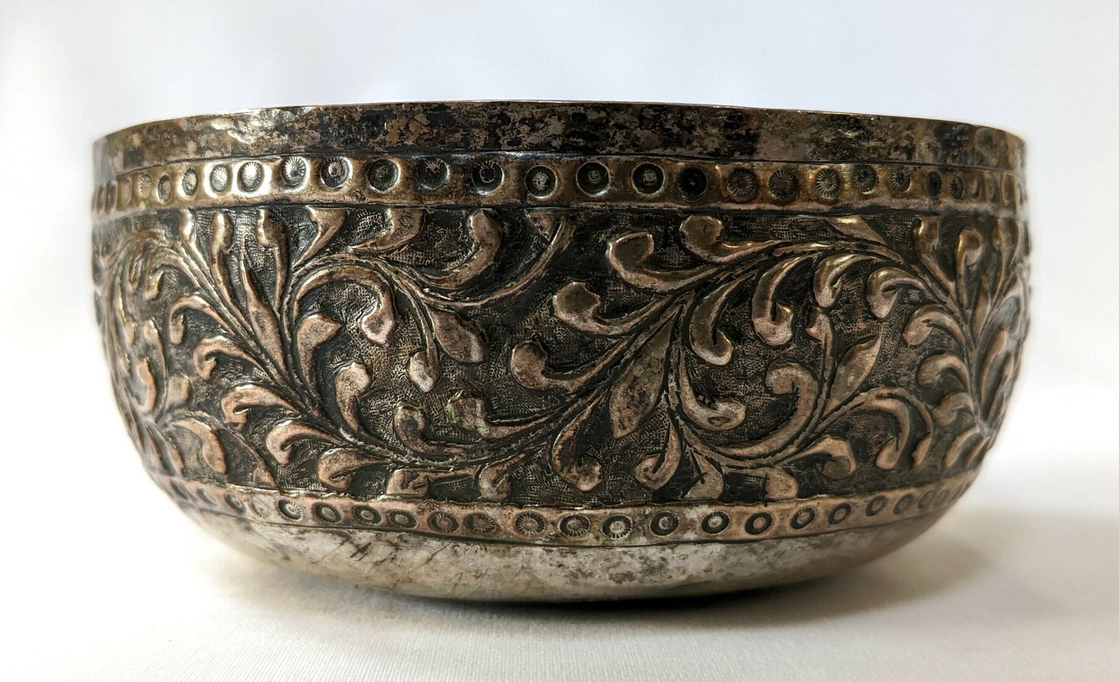 Antique Islamic Malay Small Silver Bowl With Engraved Relief Decoration