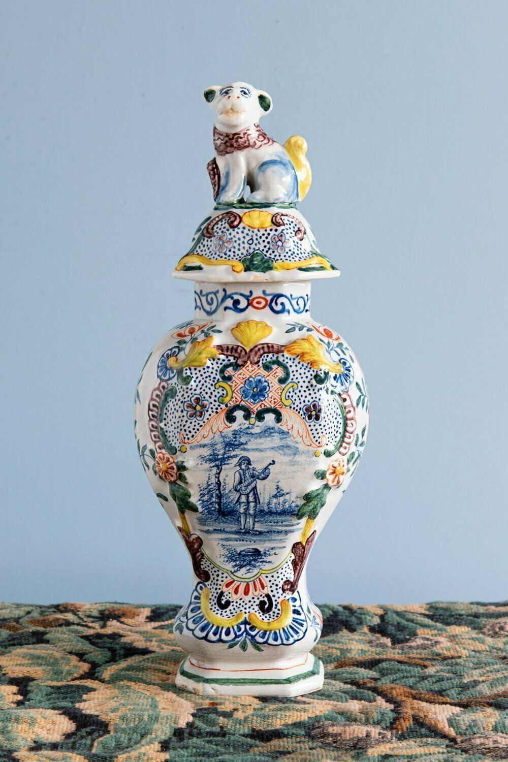 Dutch Delftware, Pair Of Polychrome Covered Baluster Vases, 18th Century photo furniture