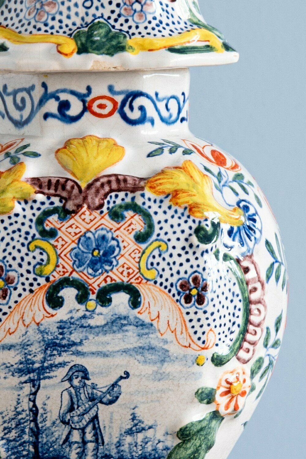 Home Decor Dutch Delftware, Pair Of Polychrome Covered Baluster Vases, 18th Century photo