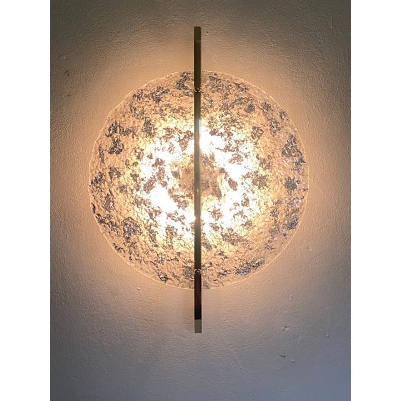 Lighting Italian Wall Light In Transparent With Silver Leaf Murano Glass Disc And Brass Metal Frame By Simoeng photo