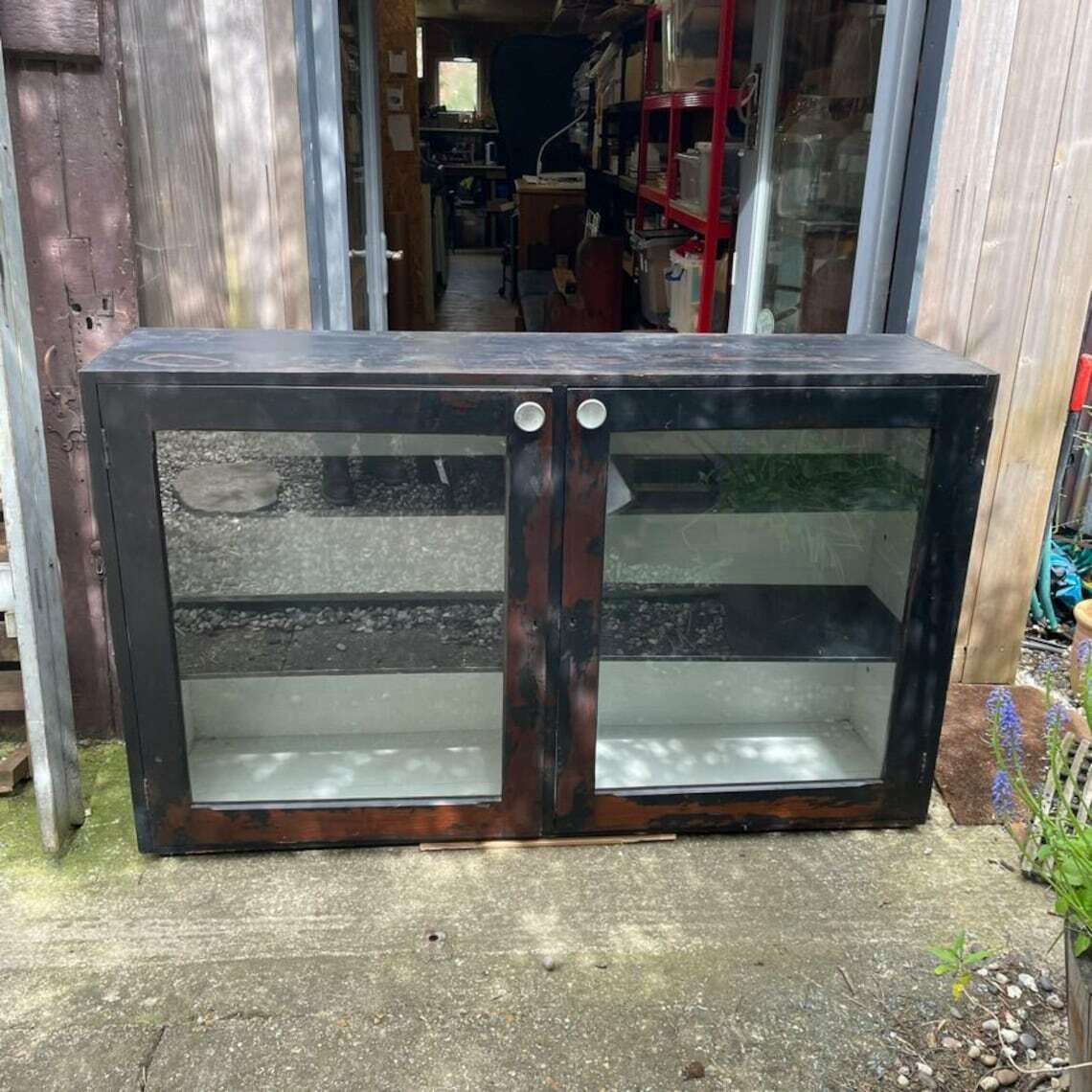 Vintage Rustic Glazed Double Shop Counter Cabinet Shelves Hospitality Retail Will Need Courier Or Collection Only   Please Read Full Desc