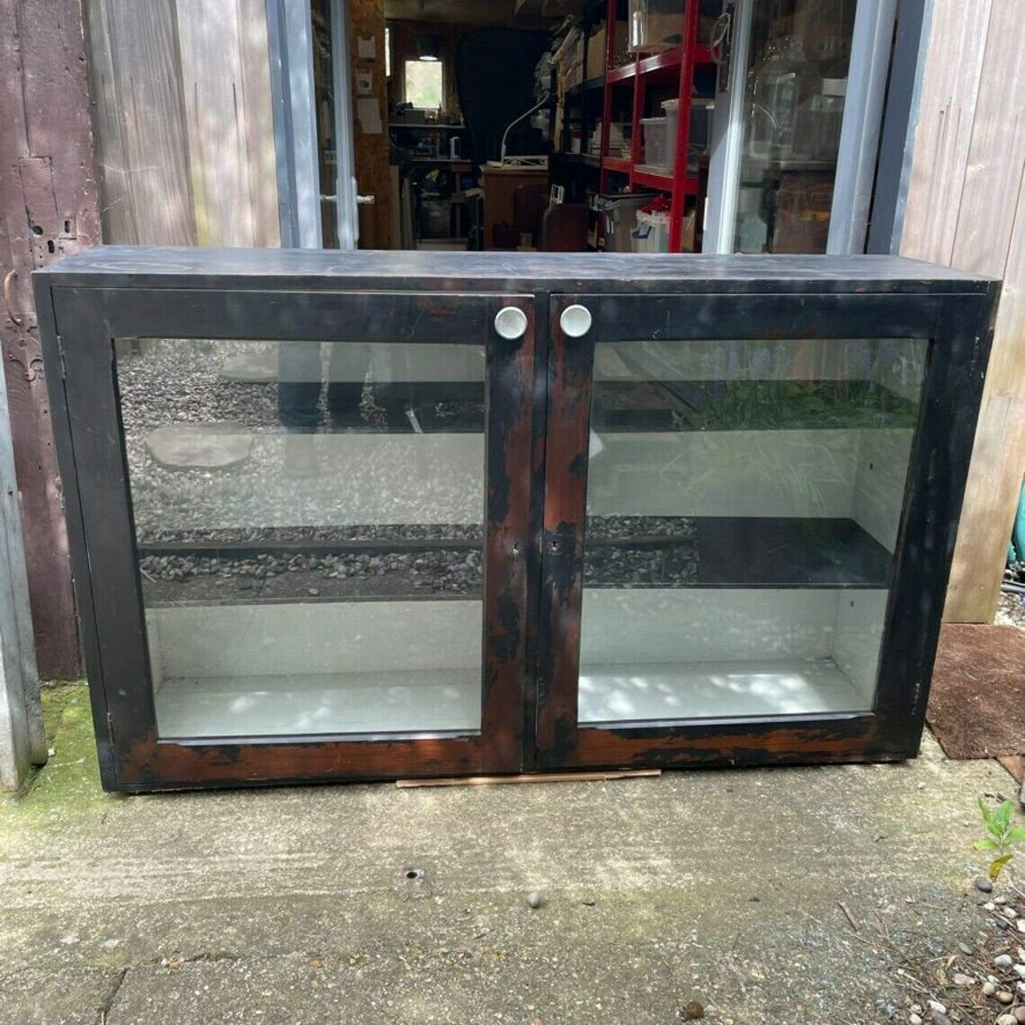 Vintage Rustic Glazed Double Shop Counter Cabinet Shelves Hospitality Retail Will Need Courier Or Collection Only   Please Read Full Desc photo furniture