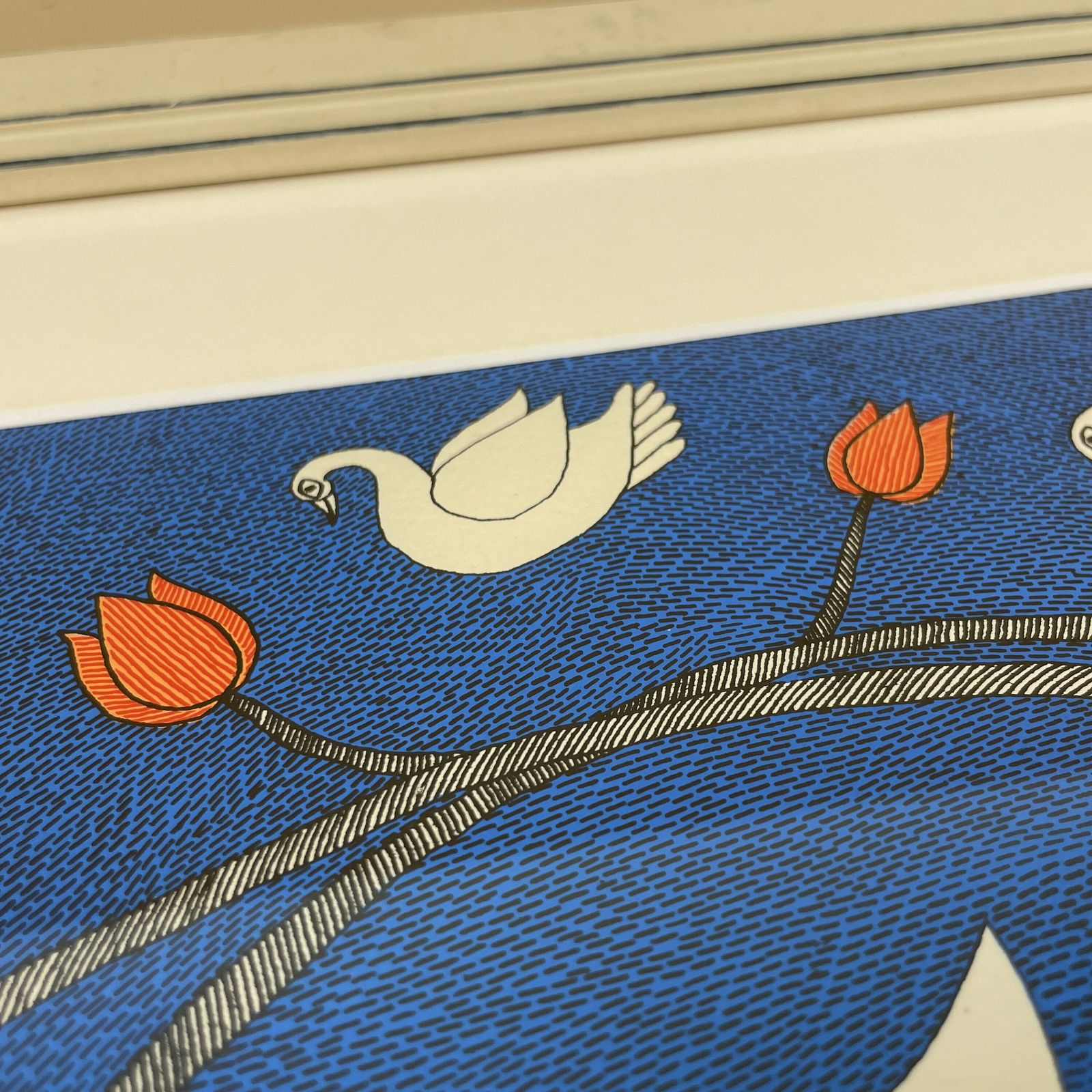 Rambharos Jha Art Silk Screen Print Water Life Series Picture Artwork Prints Framed Painting Picture Wood Indian Artist Swan Bird Floral photo vinterior