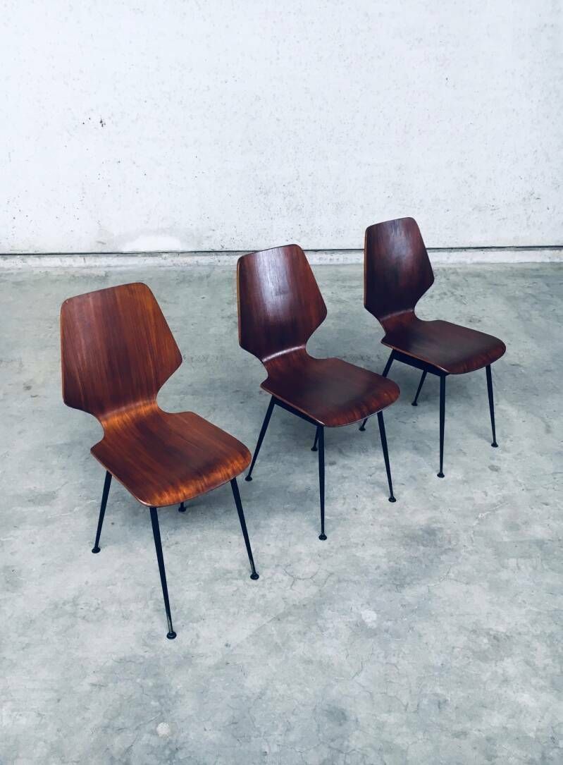 photo for sale Midcentury Modern Design Plywood Side Chairs Attributed To Carlo Ratti For Legni Curvati, Italy 1950's