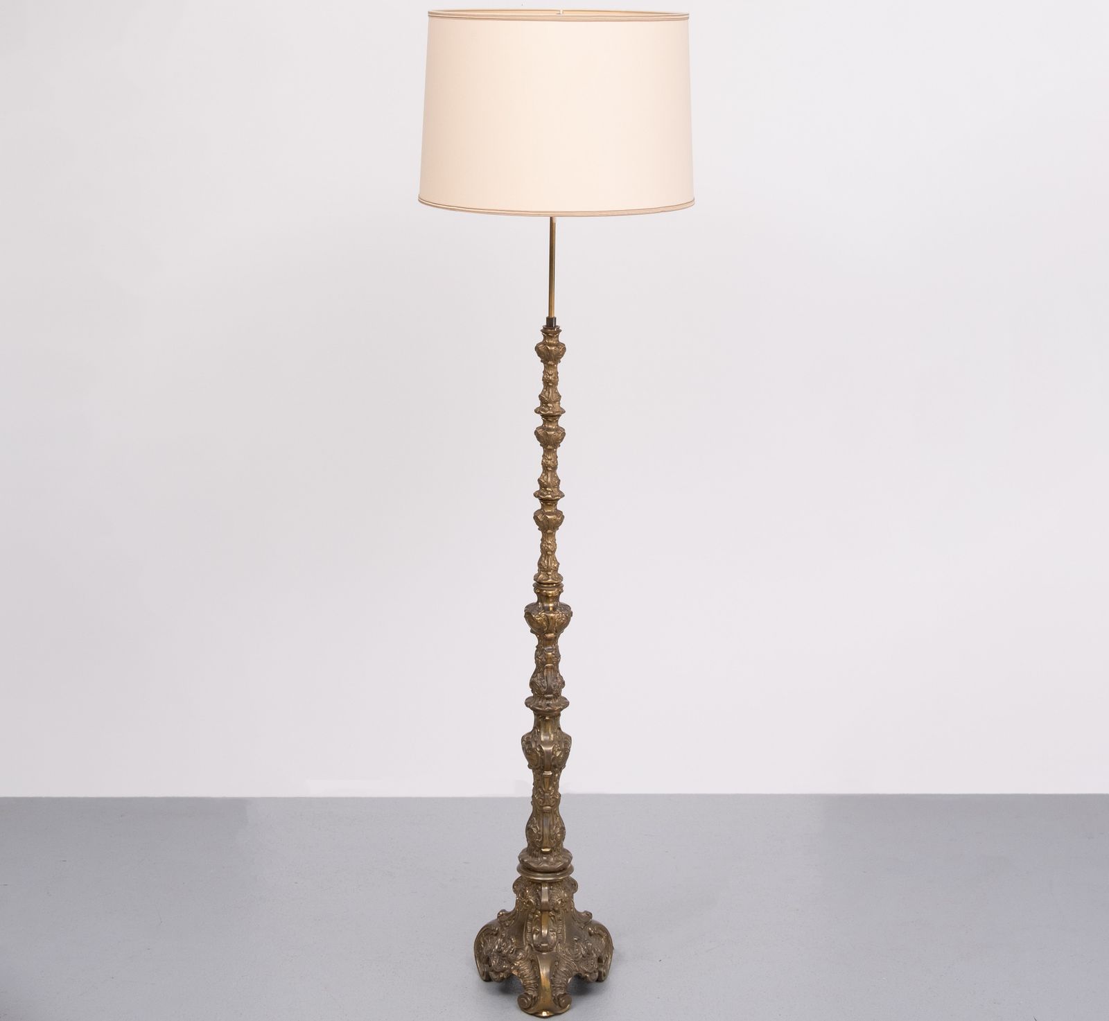 Baroque Revival Solid Brass Floor Lamp France 1950s photo furniture