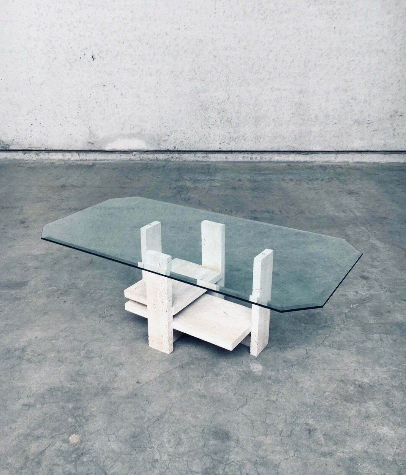Brutalist Design Travertine Coffee Table By Willy Ballez, Belgium 1970's photo for sale
