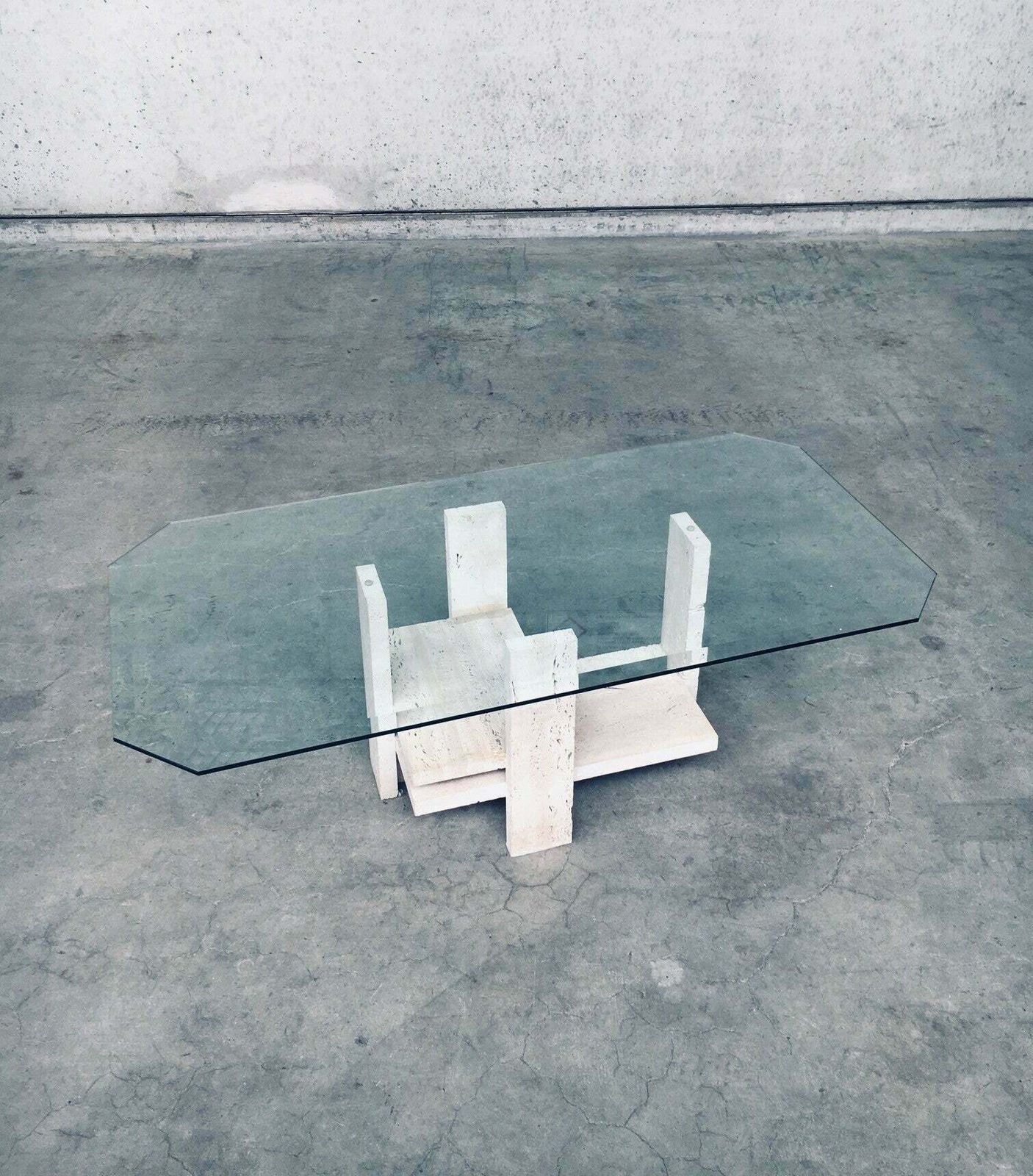 Brutalist Design Travertine Coffee Table By Willy Ballez, Belgium 1970's photo vinterior