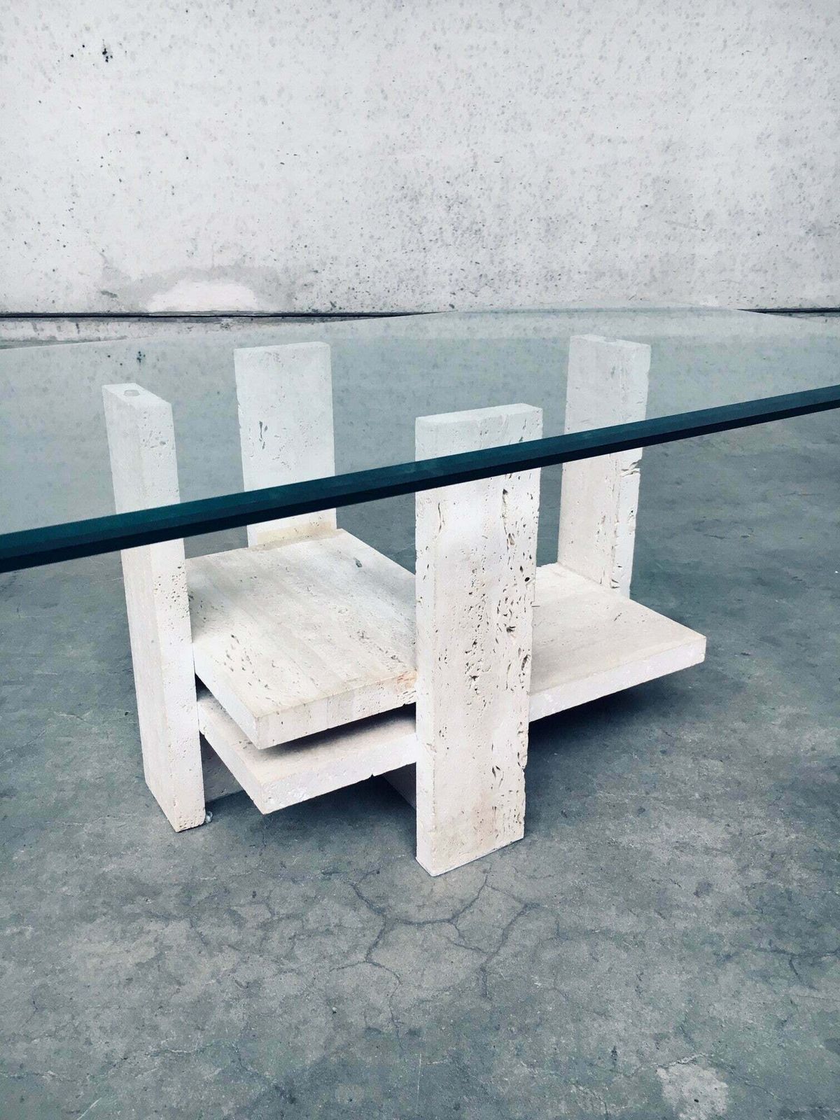 900.0 Brutalist Design Travertine Coffee Table By Willy Ballez, Belgium 1970's photo
