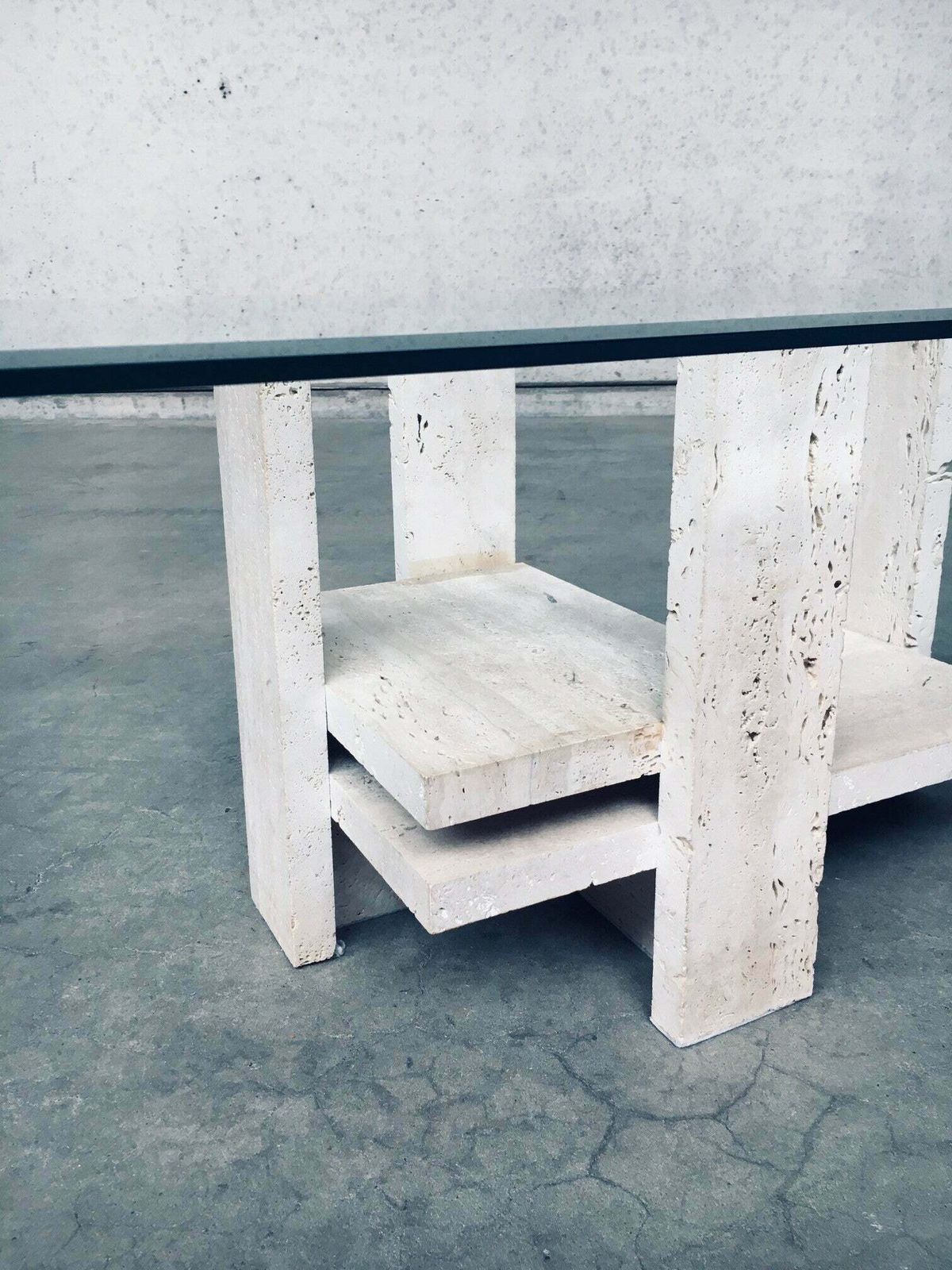 photo vinterior Brutalist Design Travertine Coffee Table By Willy Ballez, Belgium 1970's