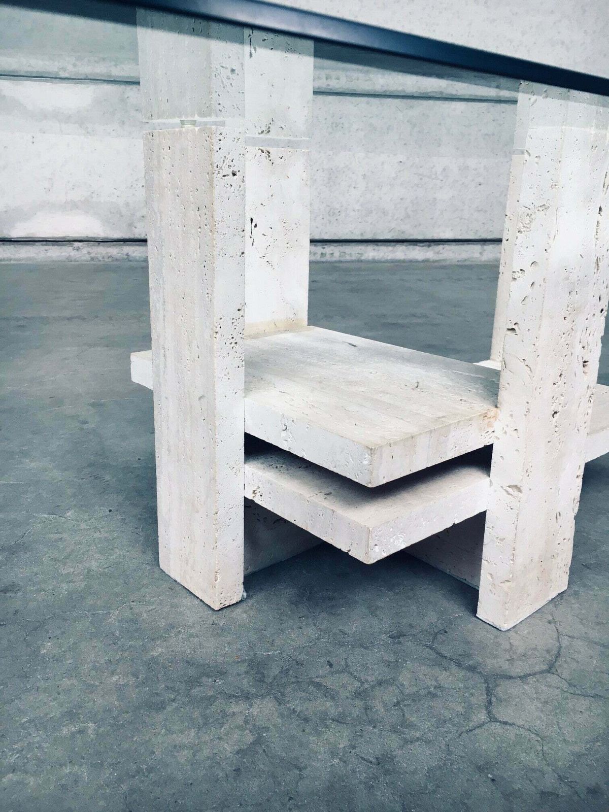 photo vintage Brutalist Design Travertine Coffee Table By Willy Ballez, Belgium 1970's