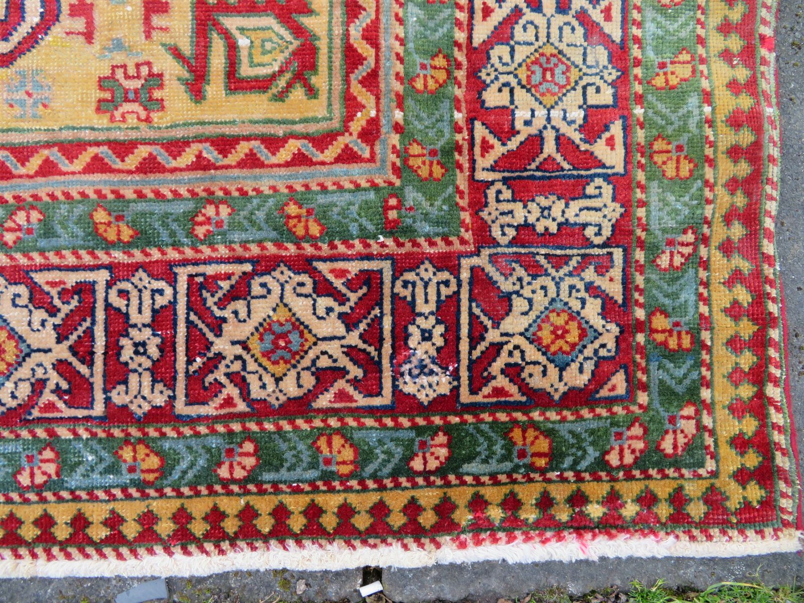 Distressed Yellow Ground Antique Caucasian Erivan Armenian Perepedil Rug. 162cm X 105cm. photo vinterior