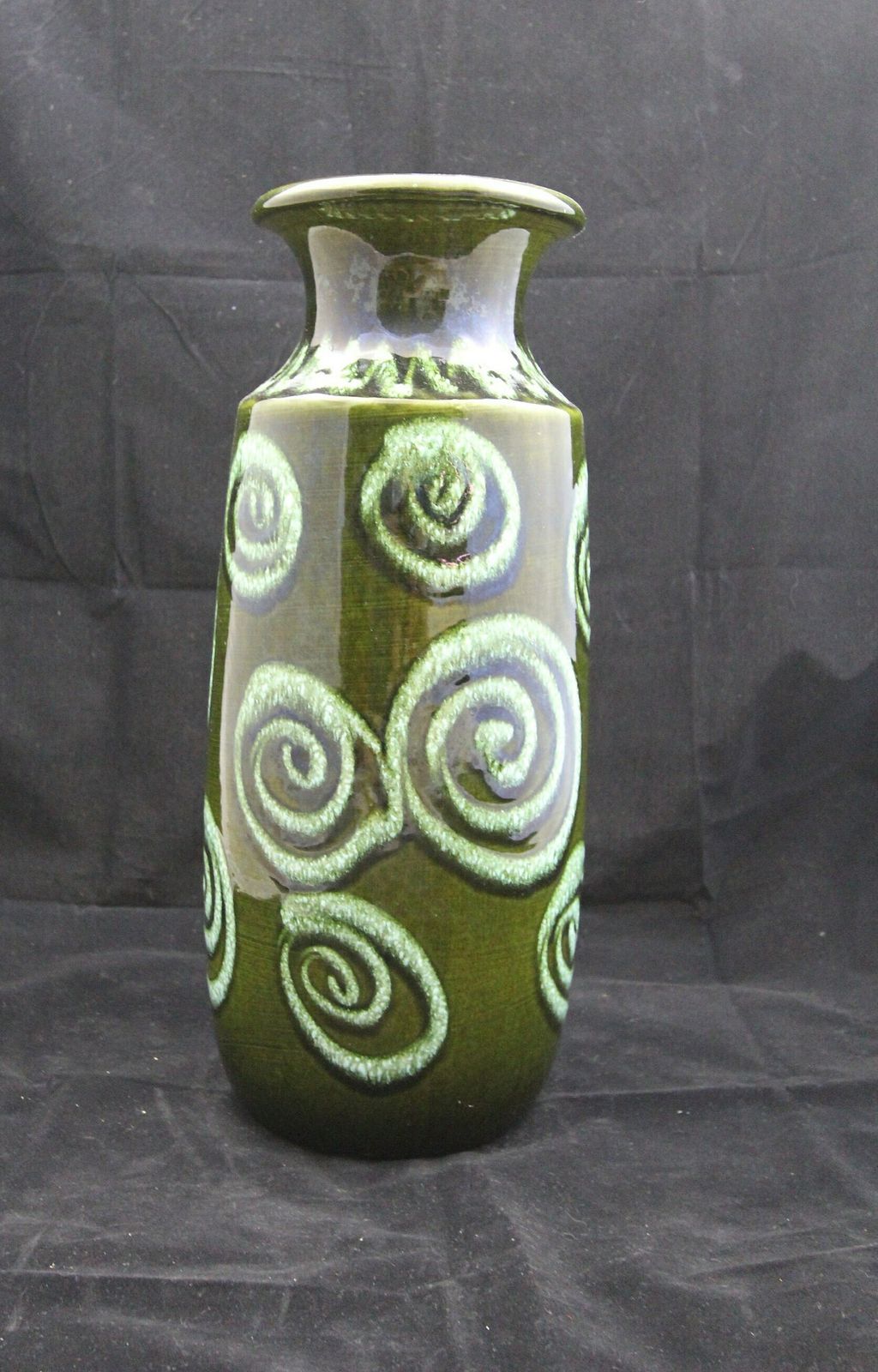 Glorious Scheurich West German Pottery Floor Vase In Deep Green High Gloss Glaze With Pale Green/White Contrast Spiral Design photo furniture