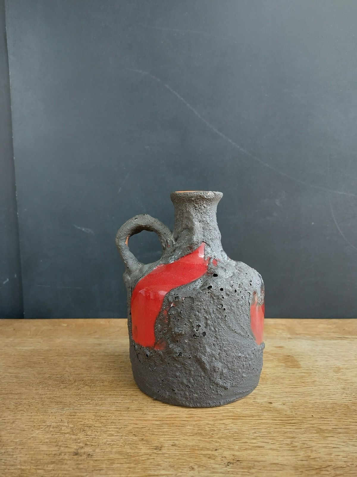 Stunning Marei Black Fat Lava With Gloss Red Highlights Small Jug Vase West German photo buy