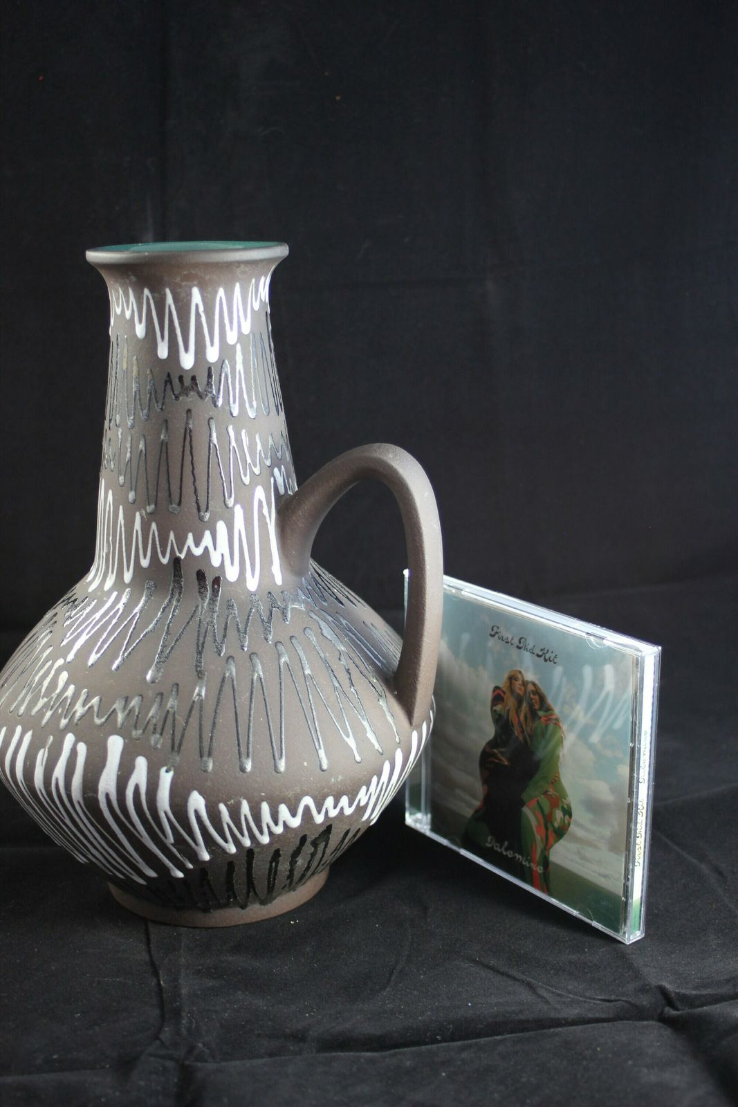 photo furniture Carstens Tonnieshof Long Necked Vase With Handle And Contrast Interior Glaze 1970s West German Pottery