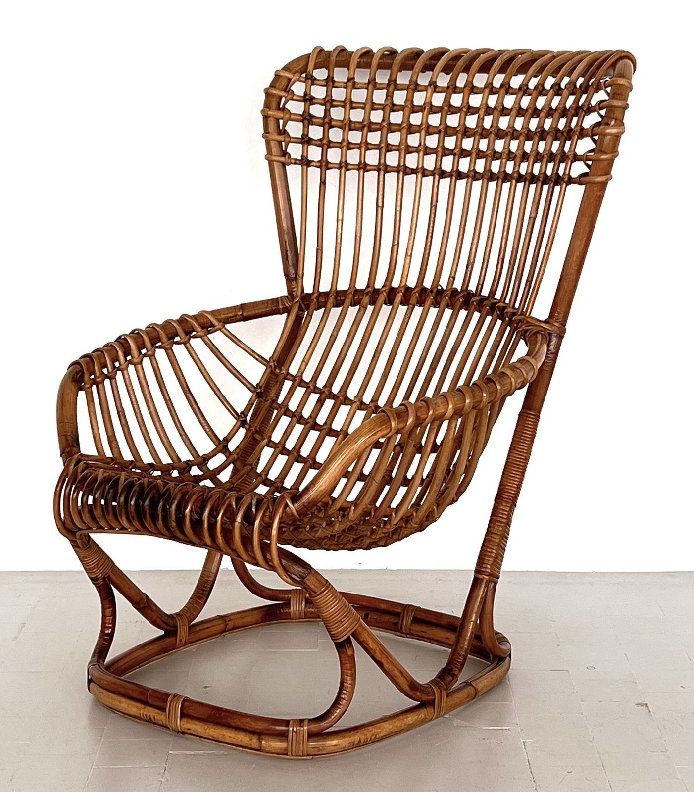 Tito Agnoli B4 Vintage Rattan Bamboo Armchair, 1970s