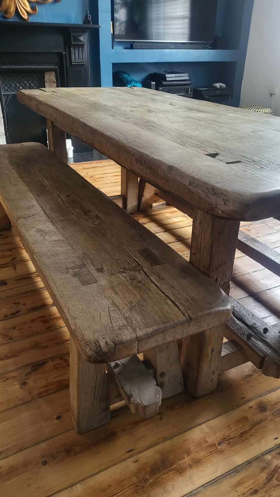 Large French Oak Farmhouse Dining Table And Benches photo for sale