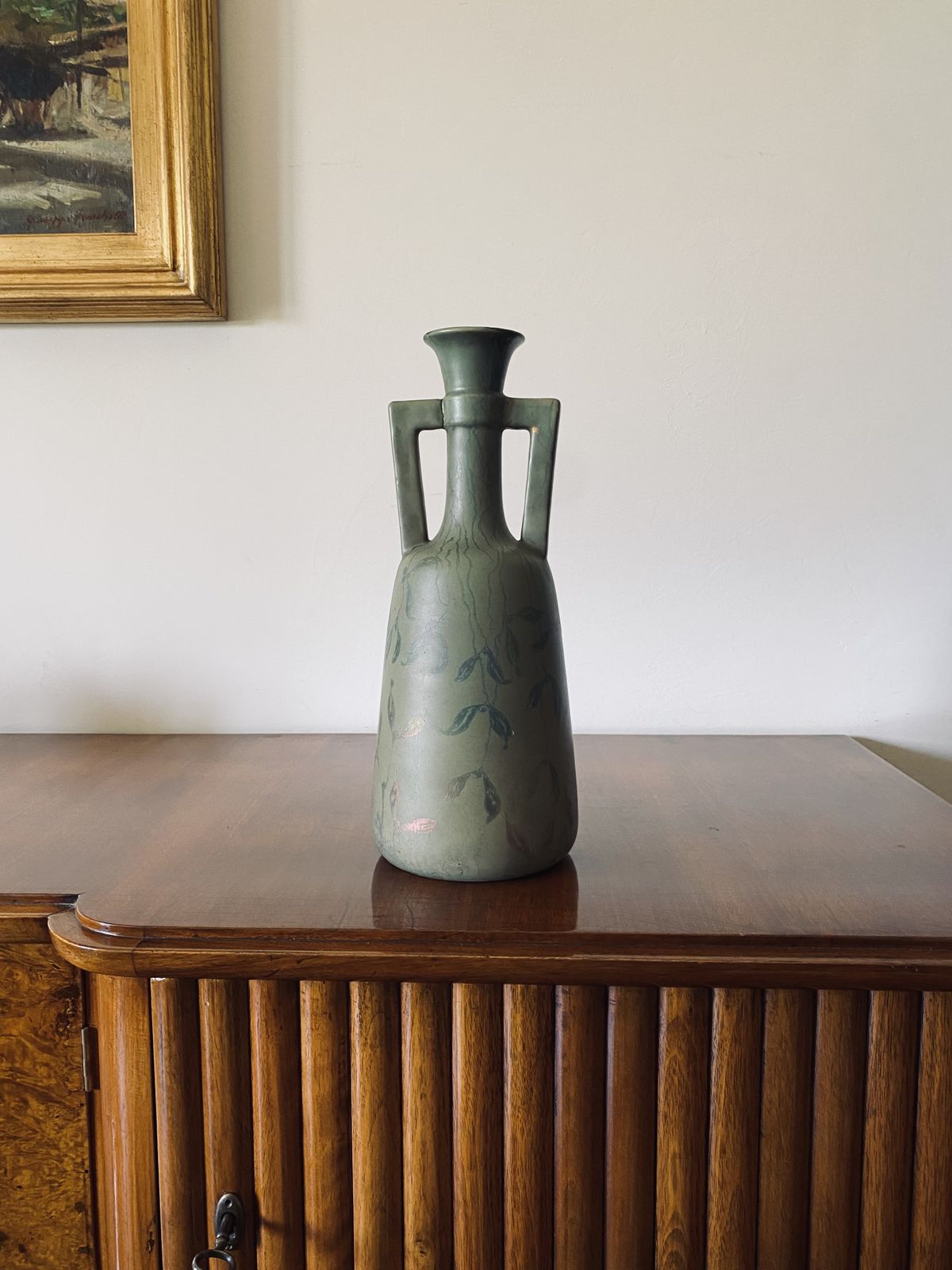 Art Deco Green Iridescent Vase, Montieres France 1930s photo furniture
