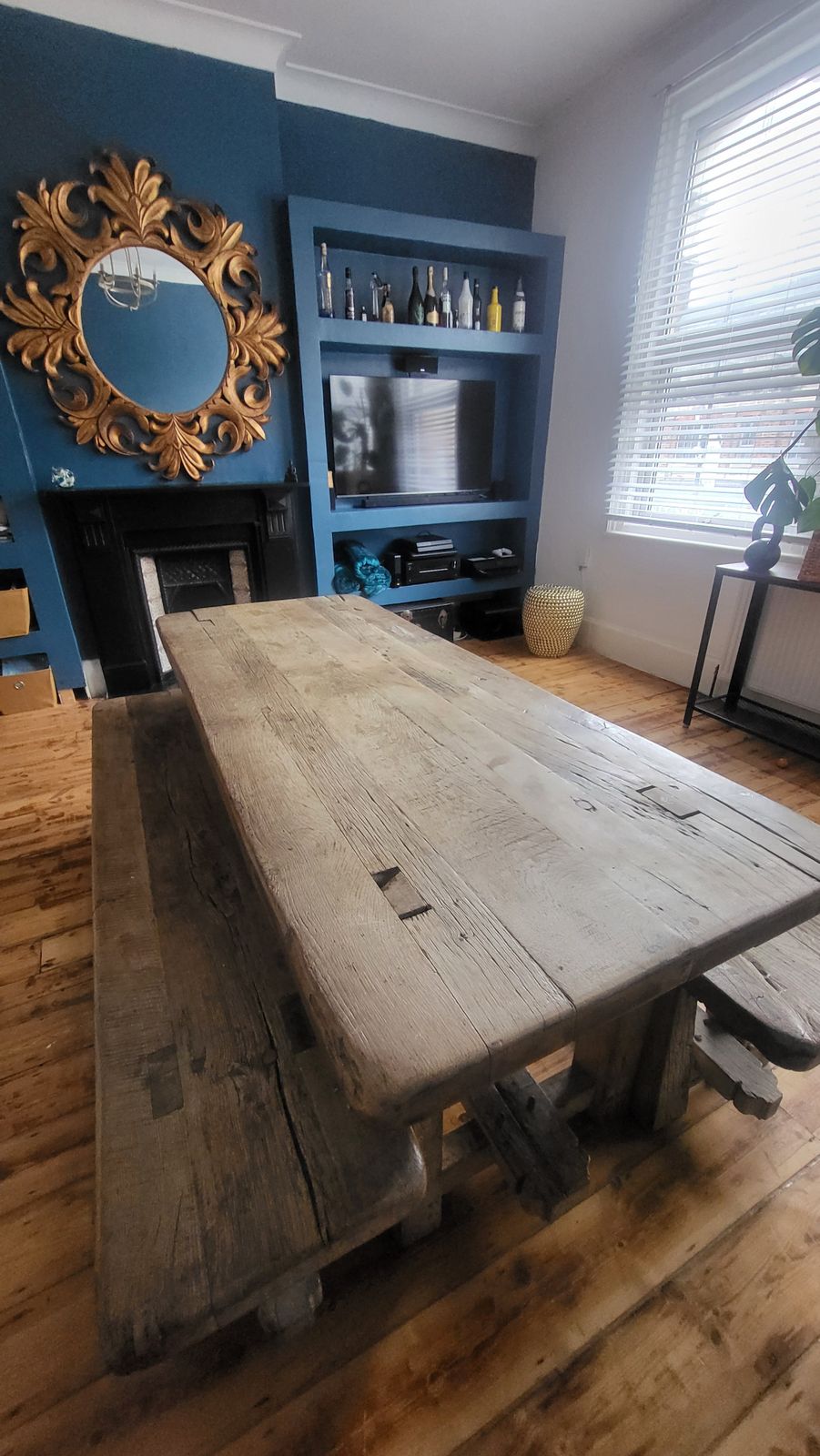Large French Oak Farmhouse Dining Table And Benches