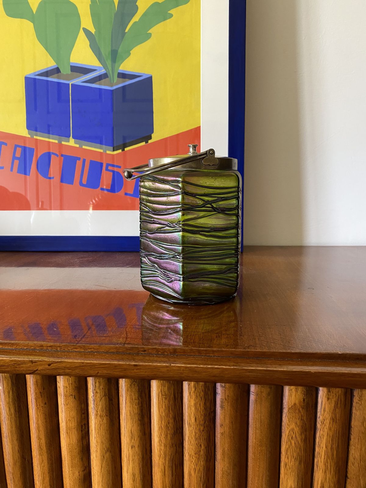 Jugendstil Iridescent Glass Cookies Jar, Pallme & König Austria 1910 Ca. photo furniture