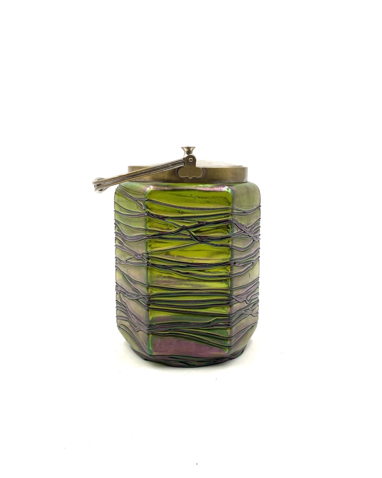 Jugendstil Iridescent Glass Cookies Jar, Pallme & König Austria 1910 Ca. photo vinterior