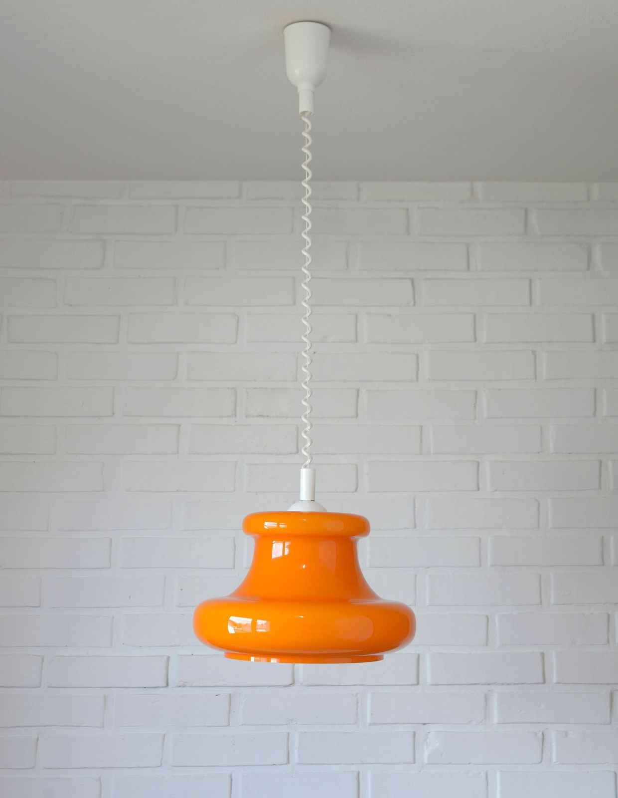 Vintage Orange Pendant Light / Mid Century Modern / Retro Glass Light Fixture / Mcm Hanging Lamp / Yugoslavia 1970's photo furniture