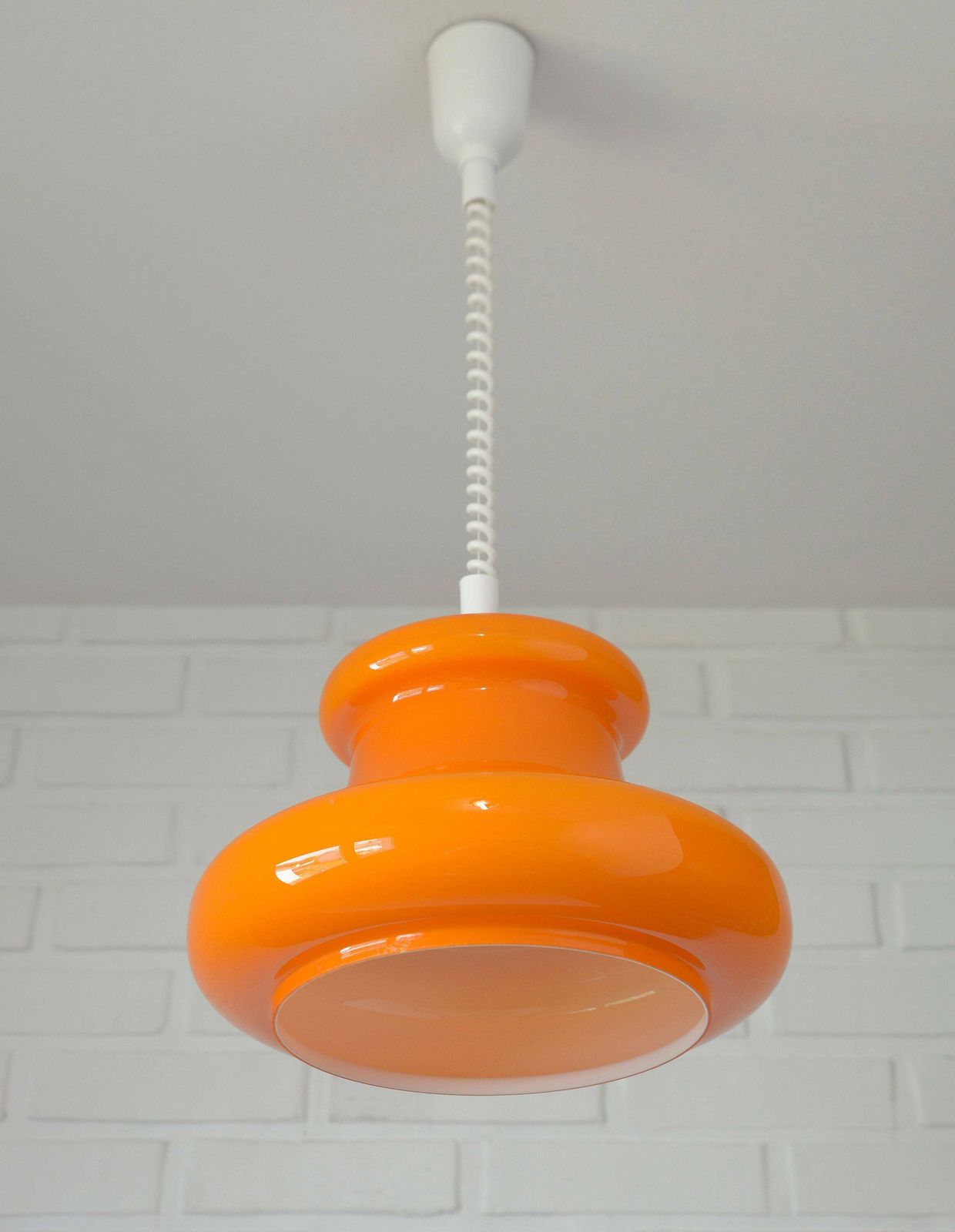 Vintage Orange Pendant Light / Mid Century Modern / Retro Glass Light Fixture / Mcm Hanging Lamp / Yugoslavia 1970's photo Lighting