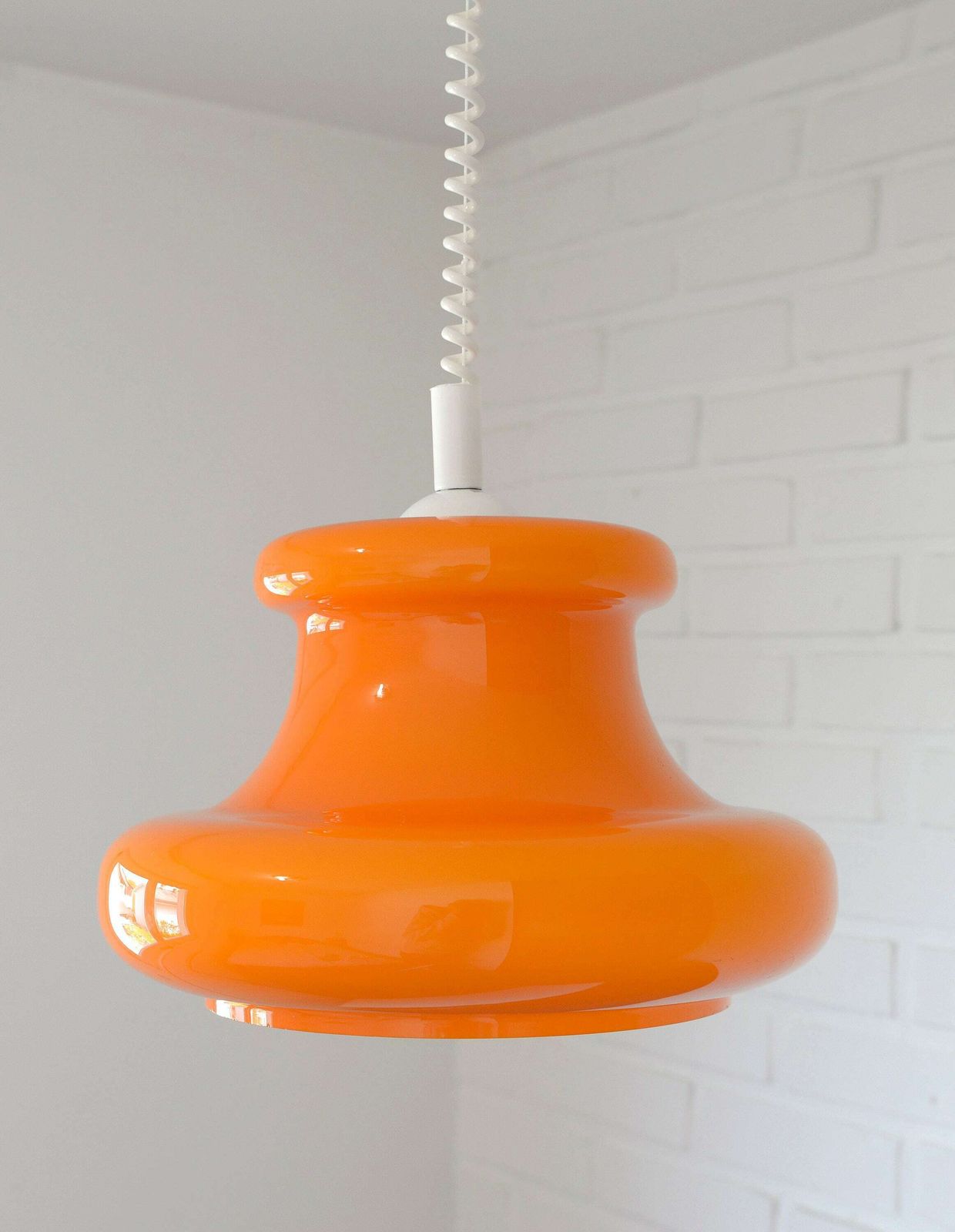 Vintage Orange Pendant Light / Mid Century Modern / Retro Glass Light Fixture / Mcm Hanging Lamp / Yugoslavia 1970's photo vinterior