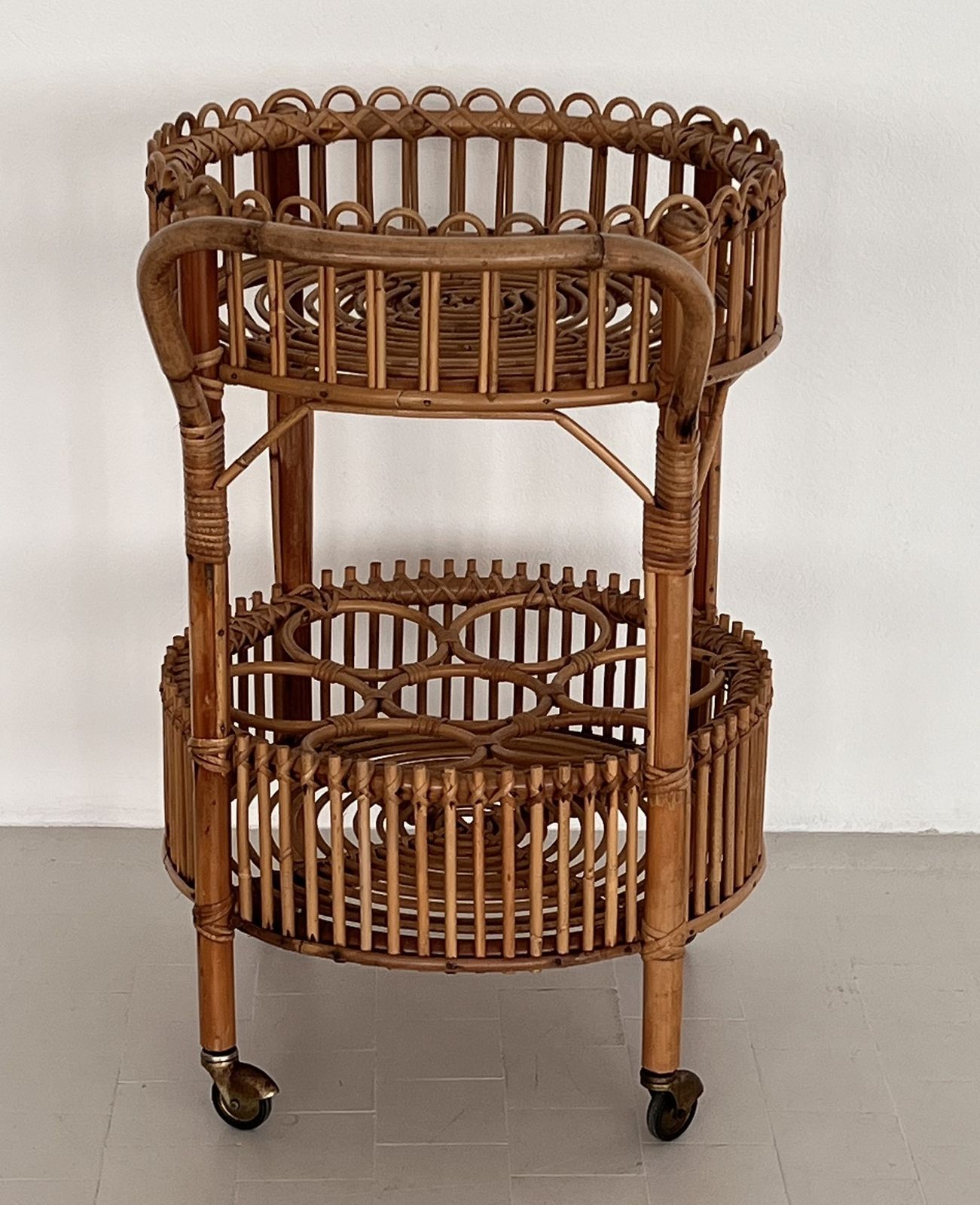 Italian Bamboo And Rattan Serving Bar Cart Or Trolley, 1970 photo Furniture