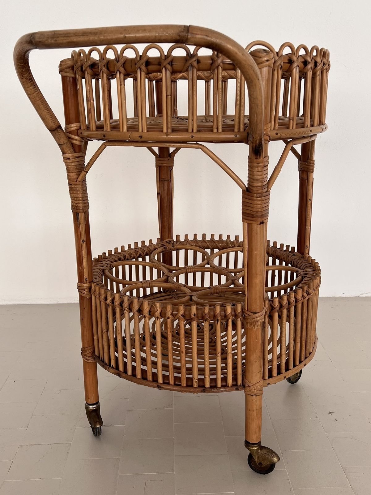 Italian Bamboo And Rattan Serving Bar Cart Or Trolley, 1970 photo 850.0