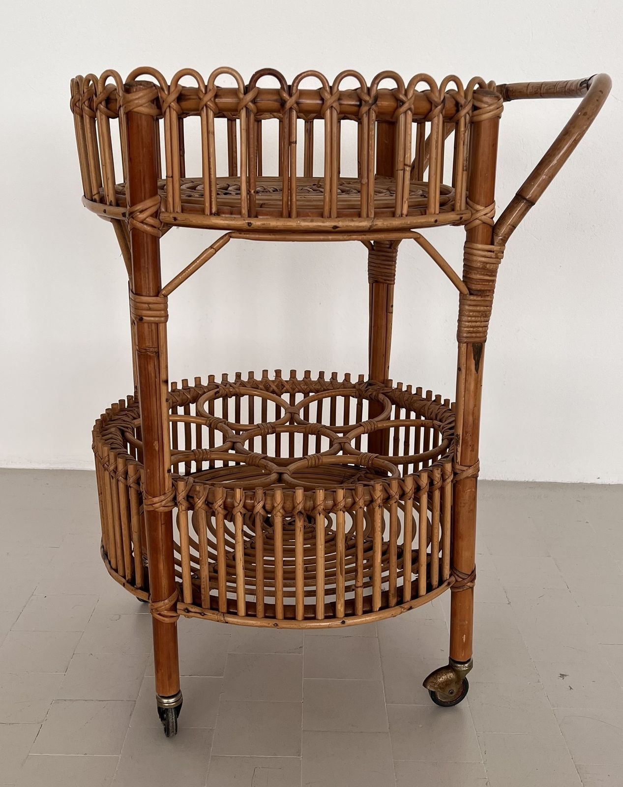 Italian Bamboo And Rattan Serving Bar Cart Or Trolley, 1970 photo vinterior