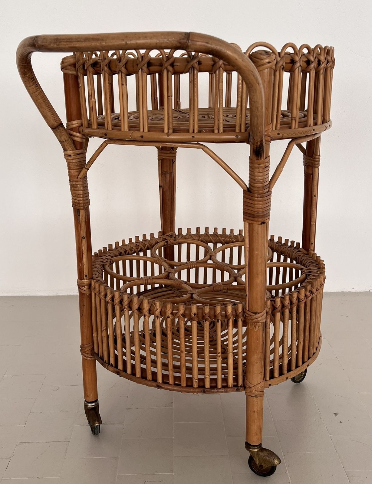 850.0 Italian Bamboo And Rattan Serving Bar Cart Or Trolley, 1970 photo