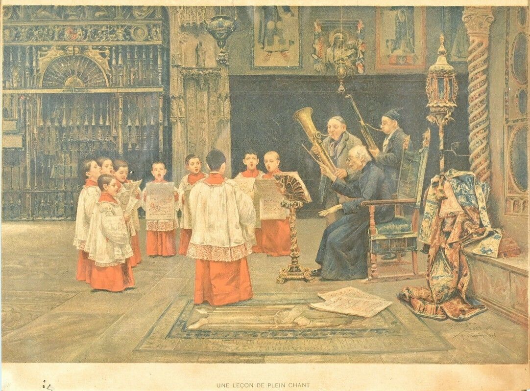 Print Titled “A Lesson In Full Singing” After J. Gallegos Y Arnosa – Early 20th Century photo Art