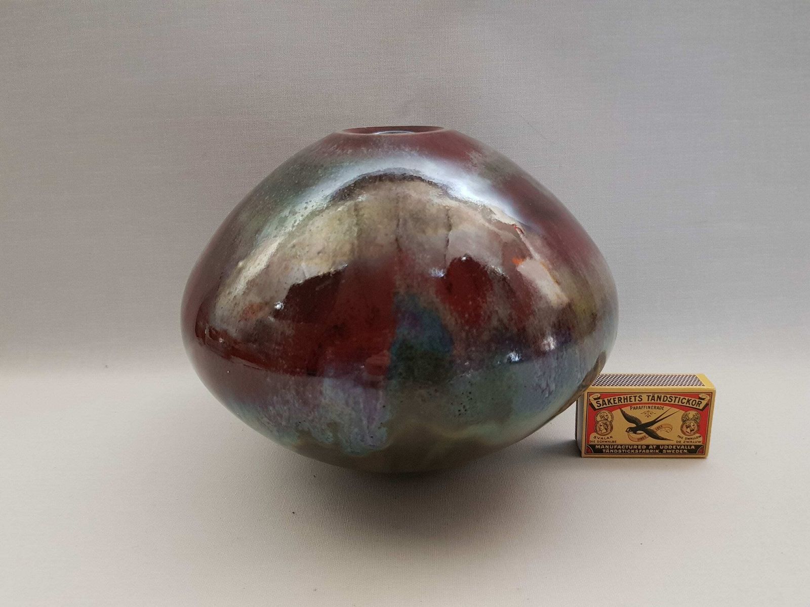 Vintage Wendelin Stahl Purple, Grey And Green Vase Studio Pottery From West Germany 1960s photo for sale