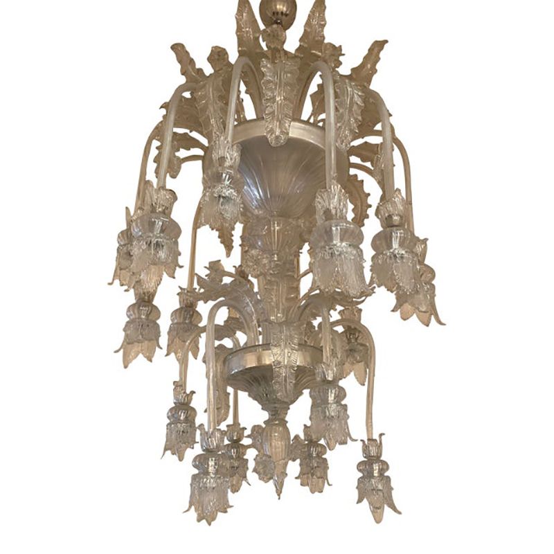 1970s Italian Style Murano Glass In Transparent Chandelier