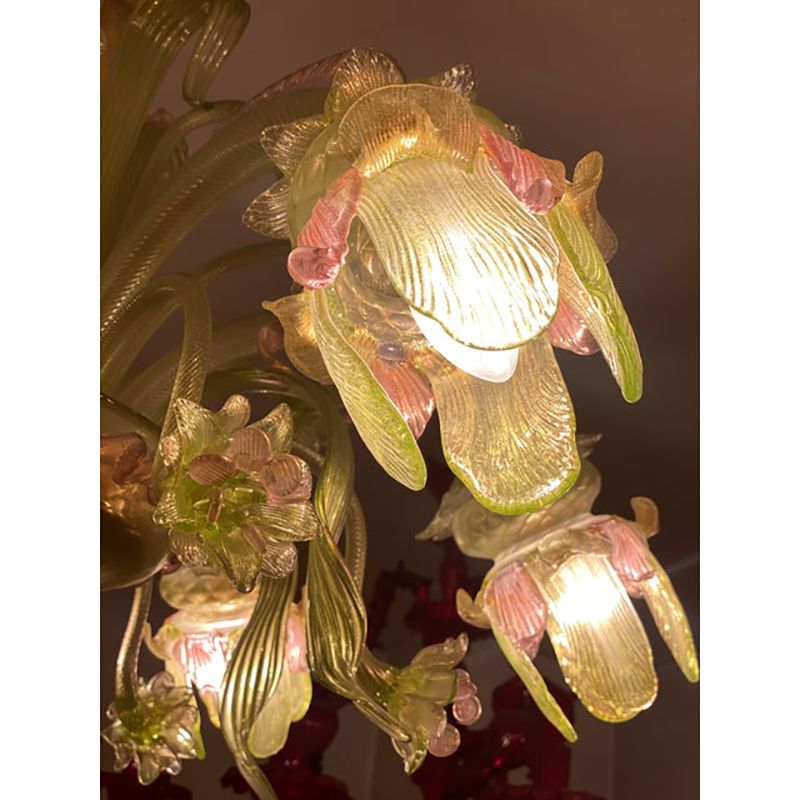 1970s Italian Style Murano Glass Multicolors With Flowers Chandelier photo Lighting